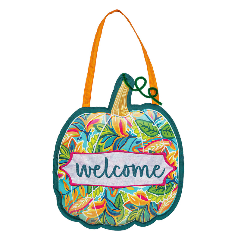 Patterned Jacobean Floral Pumpkin Door Decor