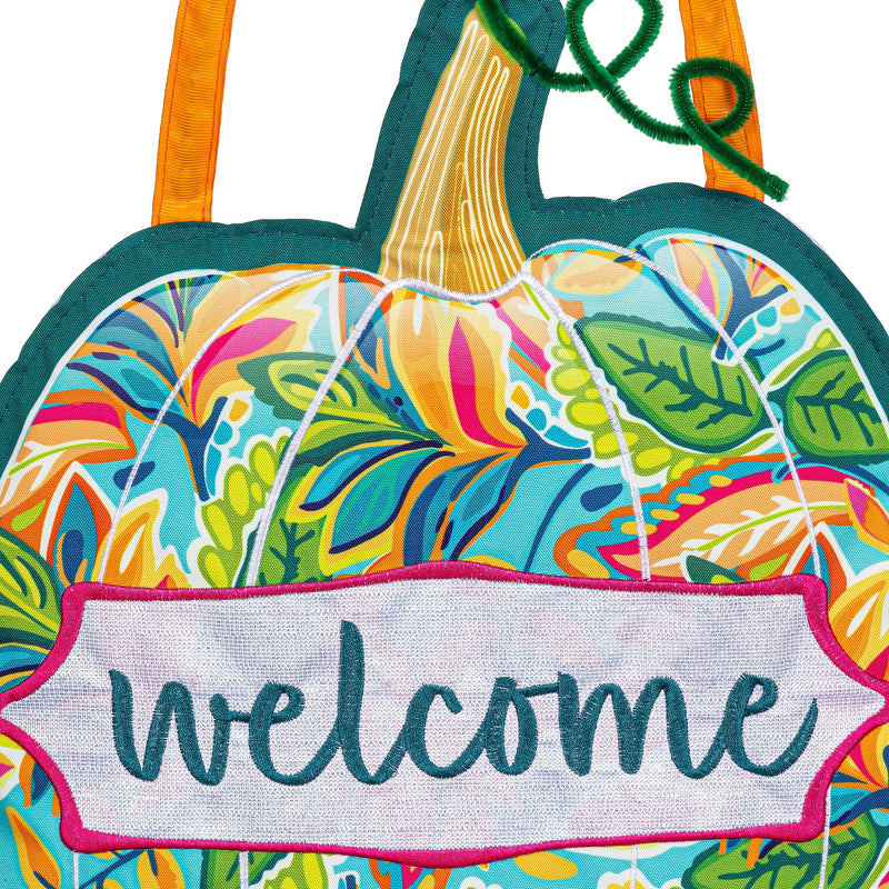 Patterned Jacobean Floral Pumpkin Door Decor