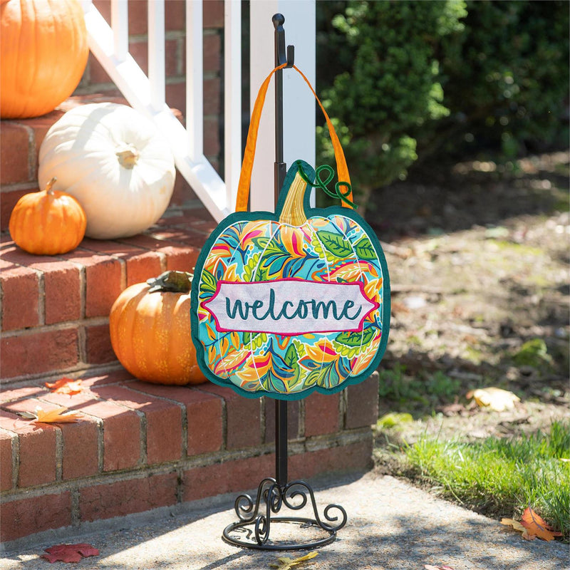 Patterned Jacobean Floral Pumpkin Door Décor