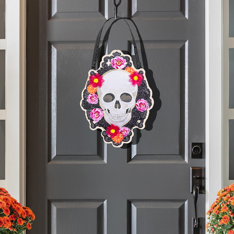 Happy Skull Floral Door Decor