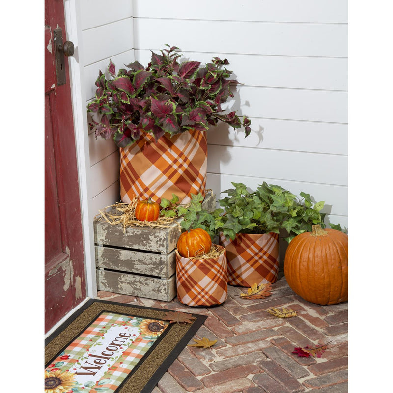 Fall Plaid Round Fabric Planters, Set of 3