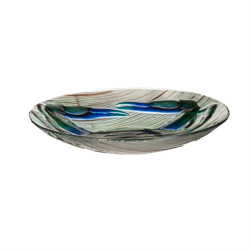 18" Hand Painted Embossed Glass Bird Bath, Blue Crab