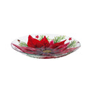 18" Hand Painted Poinsettia Glass Bird Bath