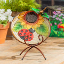 Pollinator Garden Birdbath, Metal Ladybug  & Sunflower, 17"