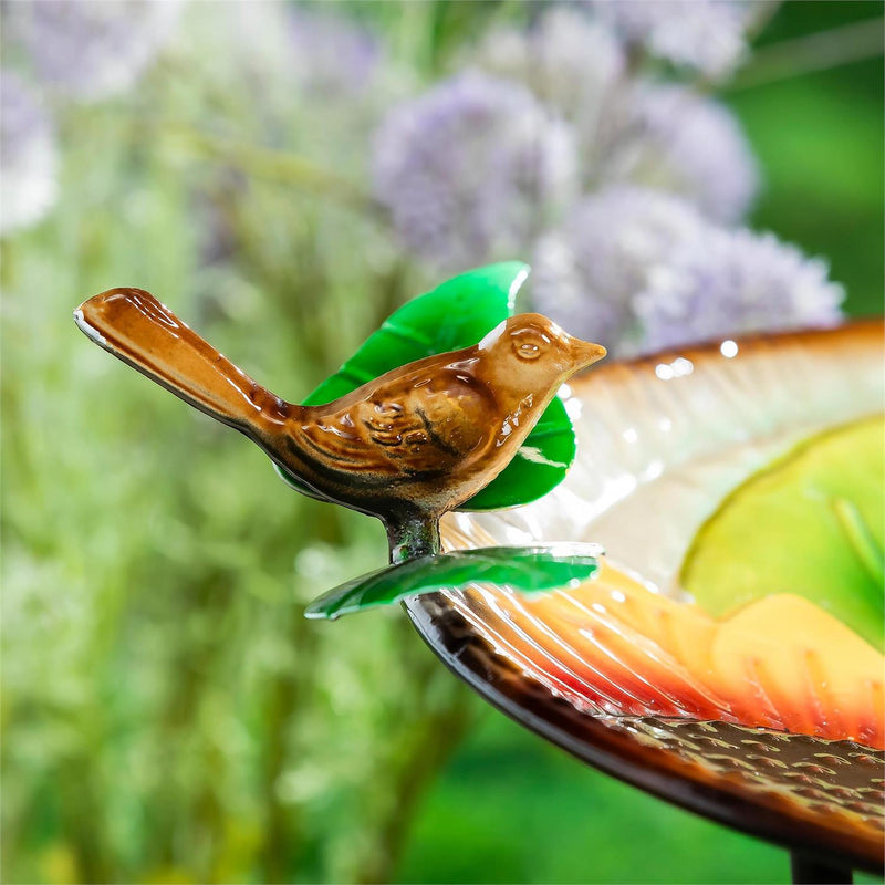 Pollinator Garden Birdbath, Metal Ladybug  & Sunflower, 17"