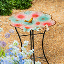 What She Shed Birdbath, Metal Sculpted Edge Bird Bath, Butterfly & Flowers, 17"