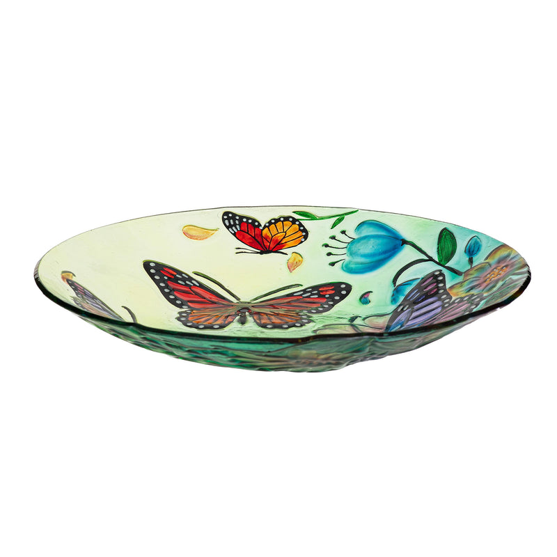 Pollinator Garden Birdbath, Glass Butterfly Family, 18"