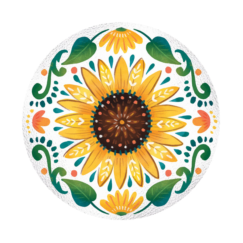 Petal & Plow Birdbath, Glass Folk Art Sunflower, 18"