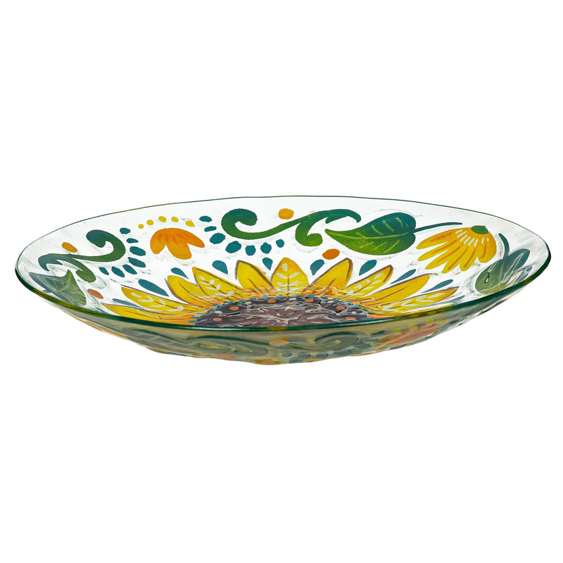 Petal & Plow Birdbath, Glass Folk Art Sunflower, 18"