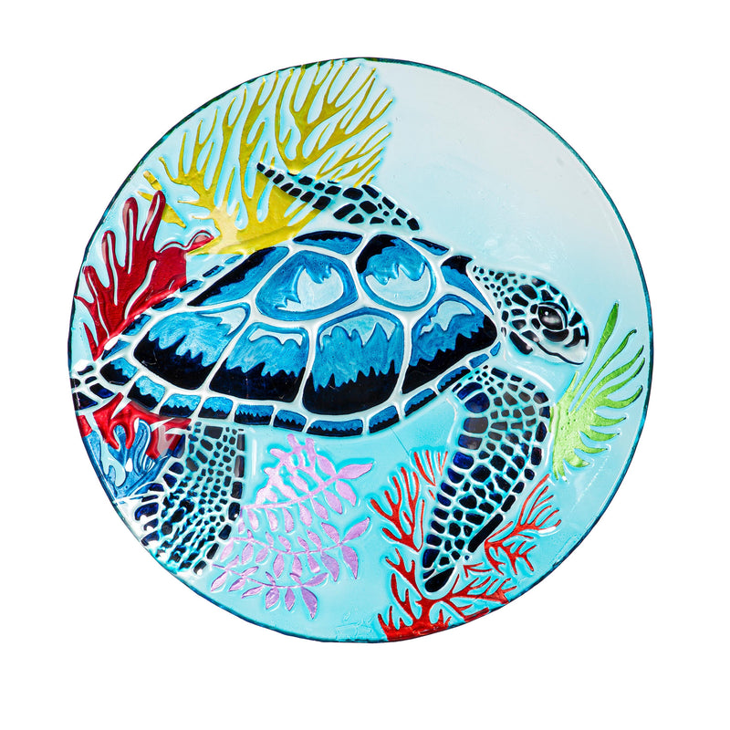 Palm Beach Birdbath, Glass Sea Turtle, 18"