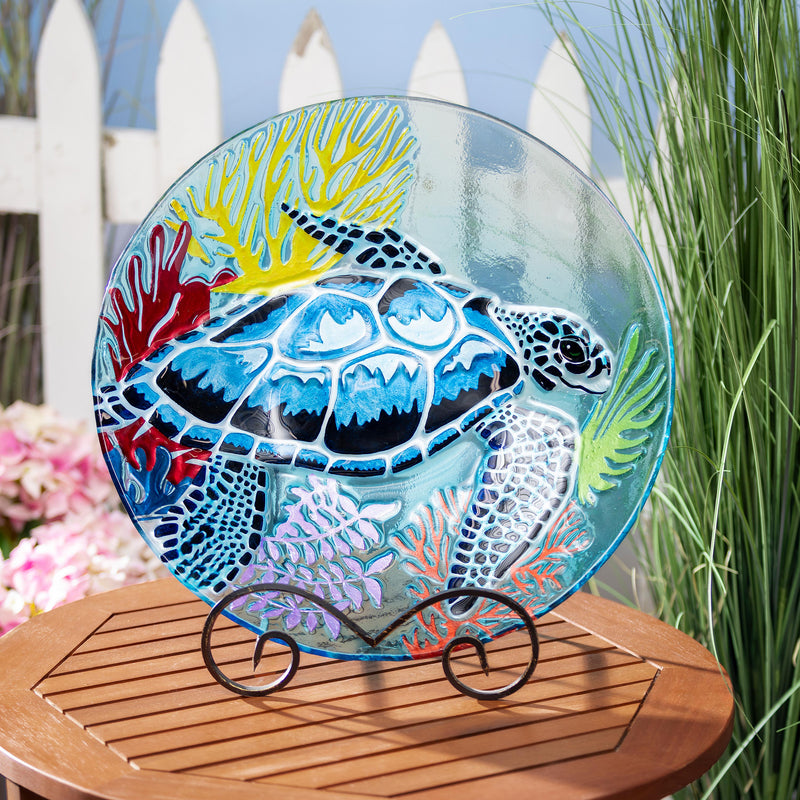 Palm Beach Birdbath, Glass Sea Turtle, 18"