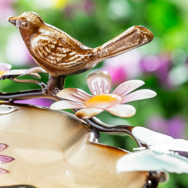 Pollinator Garden Birdbath, Metal Bright Butterfly & Flowers, 17"