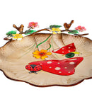 Garden of Wonder Birdbath, Metal Sculpted Edge Bird Bath, Flowers & Mushrooms, 17"