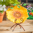 Petal & Plow Birdbath, Metal Scalloped Edge Sunflower