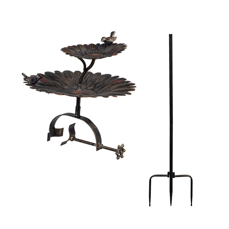 2-in-1 Sunflower Metal Birdbath and Feeder with Mounting Attachment and Stake, 48"H
