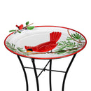 Holiday Poinsettia Birdbath, Metal Birdbath with Stand, Cardinal, 16.5"