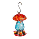 Garden of Wonder Bird Feeder, Art Glass Hanging Mushroom, Red & Blue
