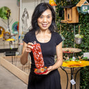 Pollinator Garden Bird Feeder, Art Glass Hanging Hummingbird Feeder, Red & White