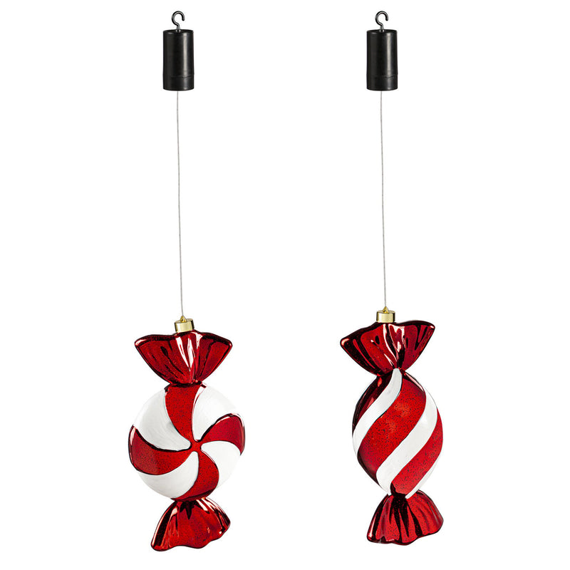 13" Red and White Candy Shatterproof battery Operated LED Ornament, 2 Asst.,2la2037