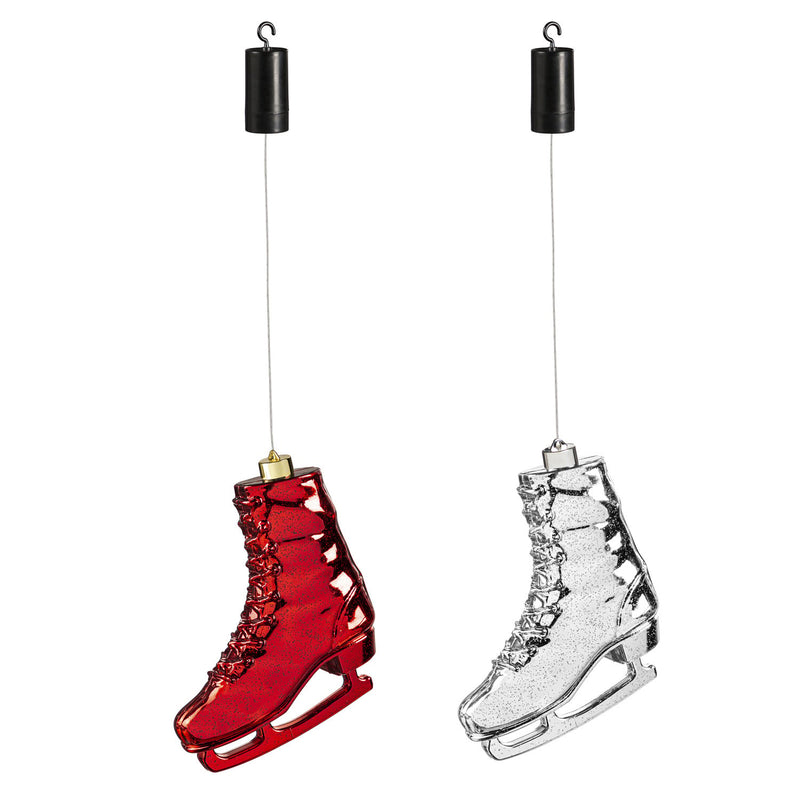 Ice skate Shatterproof Battery Operated LED Ornament, 2 ASST, Red and Silver,2la2039