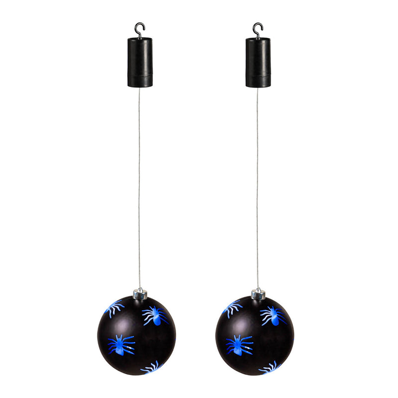 6" Shatterproof Battery Operated LED Ornament with Spiders, Black, Set of 2,2la2136