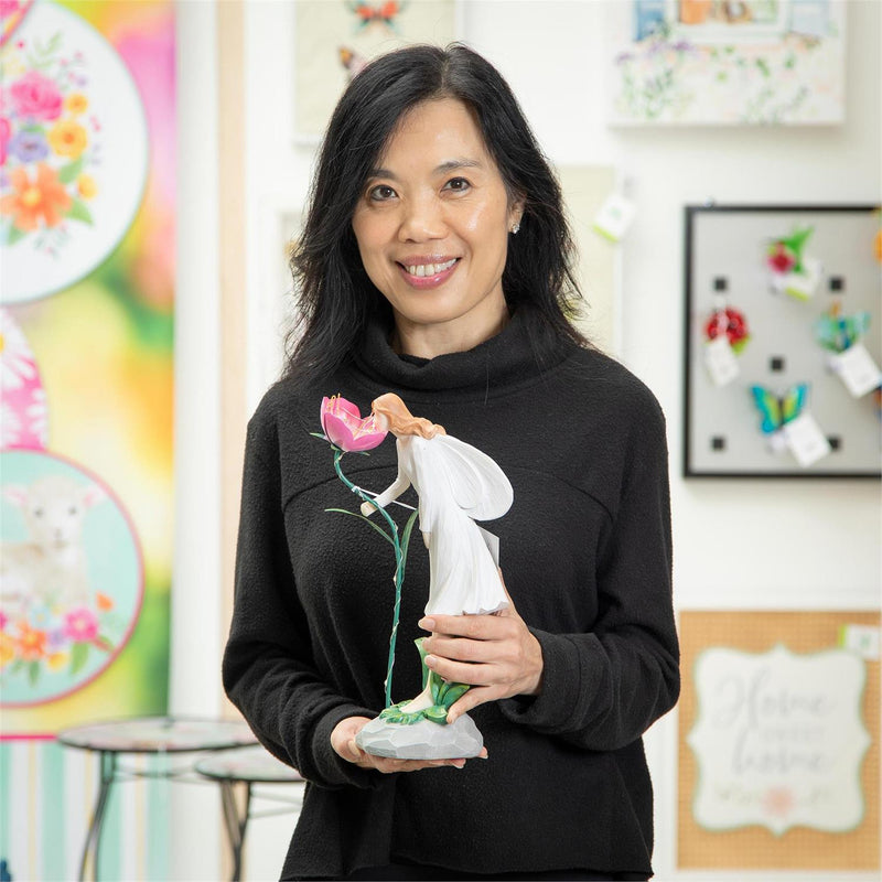 LED Garden Angel Statuary, Pink Flower