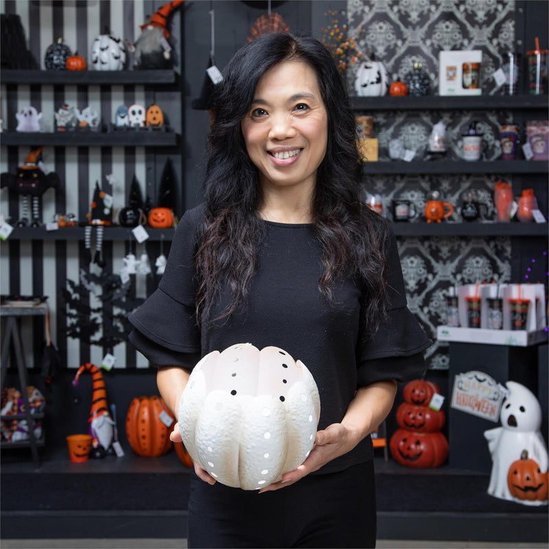 7.5"H Metal LED Pumpkin Lantern