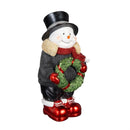 Holiday Poinsettia Garden Statue, LED Resin Statue, Snowman and Santa, 18"H, Asst of 2