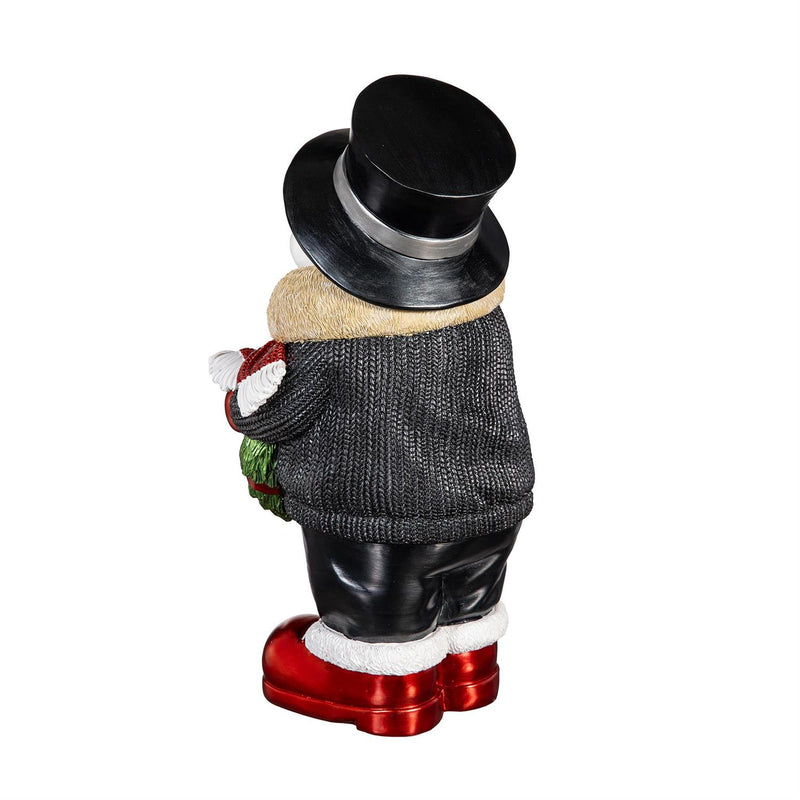 Holiday Poinsettia Garden Statue, LED Resin Statue, Snowman and Santa, 18"H, Asst of 2