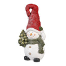 Holiday Poinsettia Garden Statue, LED Resin Statue, Glittering Snowman, 18"H