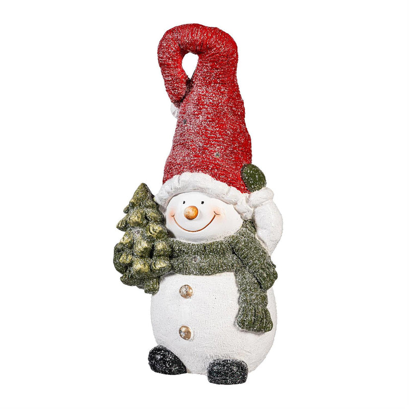 Holiday Poinsettia Garden Statue, LED Resin Statue, Glittering Snowman, 18"H