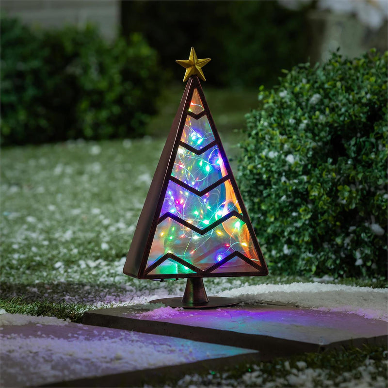 Season to Sparkle Garden Statue, LED RGB Color Changing Statue, Christmas Tree, 14"H