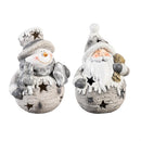 Season to Sparkle Garden Statue, LED MGO Statue, Snowy Santa and Snowman, 14"H, Asst of 2