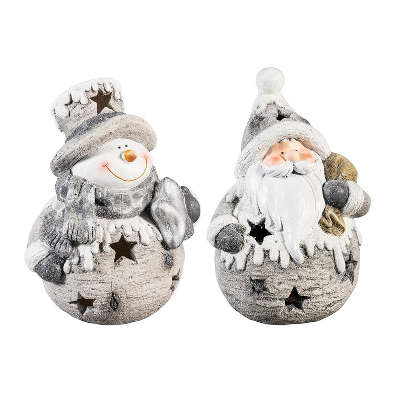 Season to Sparkle Garden Statue, LED MGO Statue, Snowy Santa and Snowman, 14"H, Asst of 2