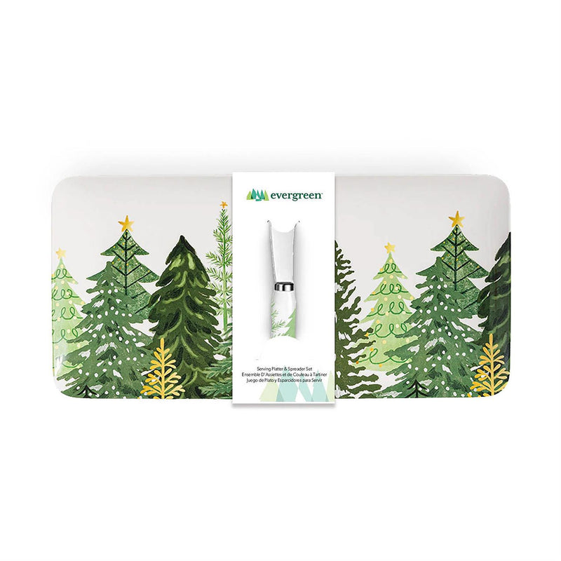 Shades of Green Serveware Rectangular Melamine Platter with Spreader Set