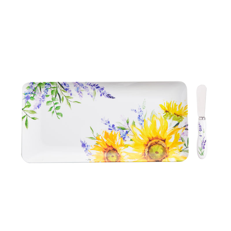 14" Melamine Rectangular Platter with Spreader Set, Lavender Fields,2mps9862