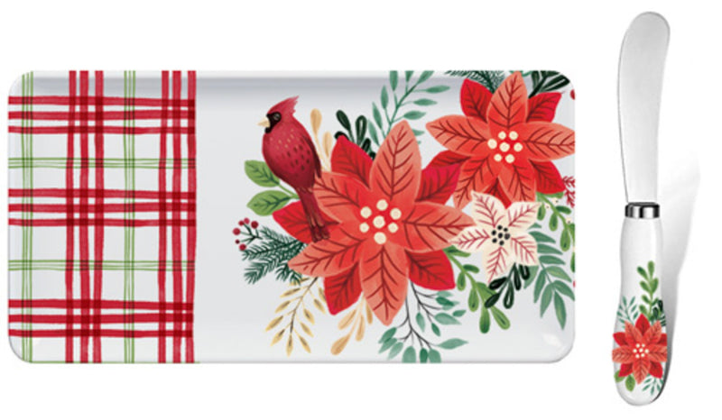 14.25" Melamine Rectangular Platter with Spreader Set, Holiday Greenhouse,2mps9899