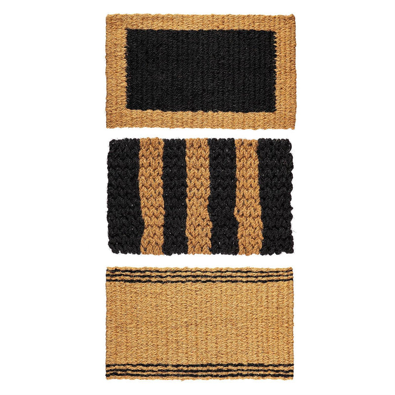 Natural Coir and Black Woven Mat, 3 Asst