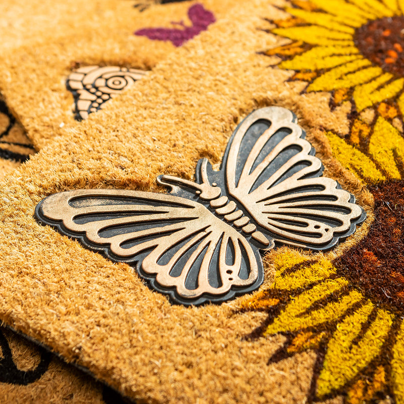 Sunflower Field Coir Mat with Rubber Embossed Butterfly