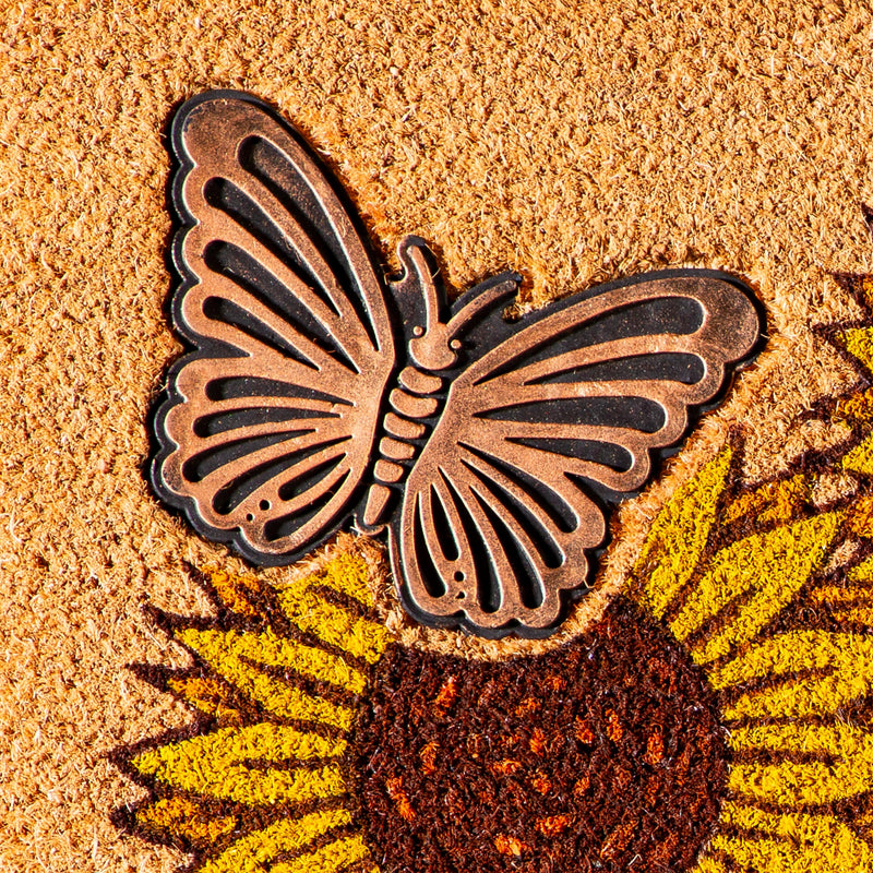 Sunflower Field Coir Mat with Rubber Embossed Butterfly