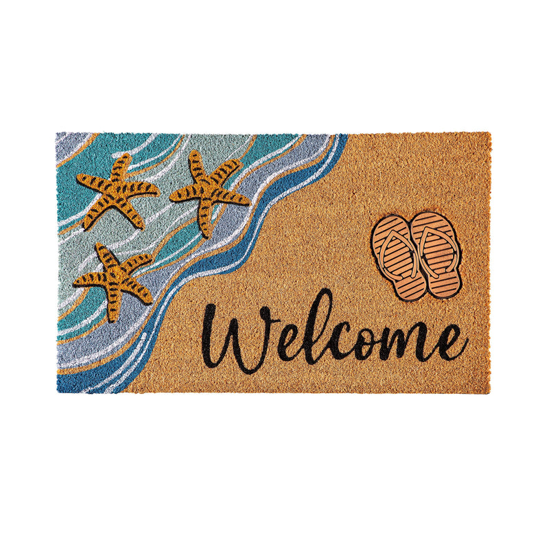 Beach Vibes Only Coir Mat with Rubber Embossed Flip Flops