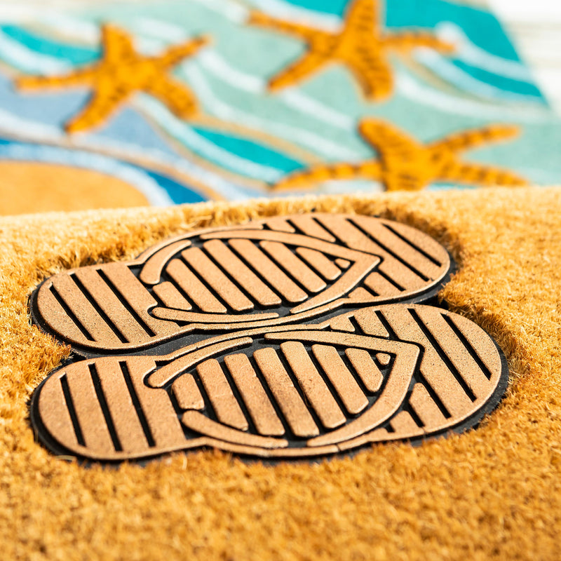 Beach Vibes Only Coir Mat with Rubber Embossed Flip Flops