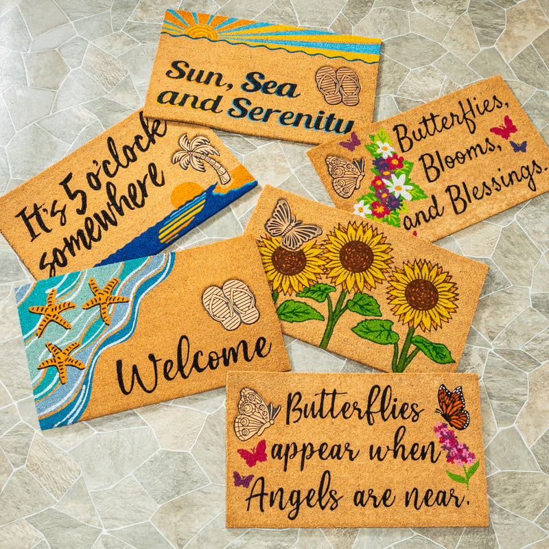 Beach Vibes Only Coir Mat with Rubber Embossed Flip Flops