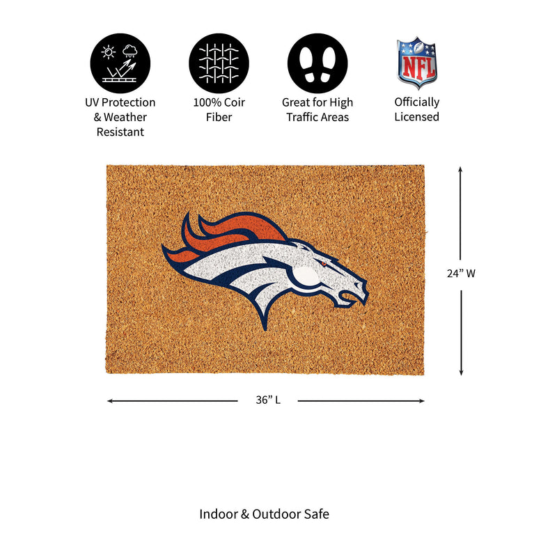 Denver Broncos Large Full Color Coir Mat, 36"x24"