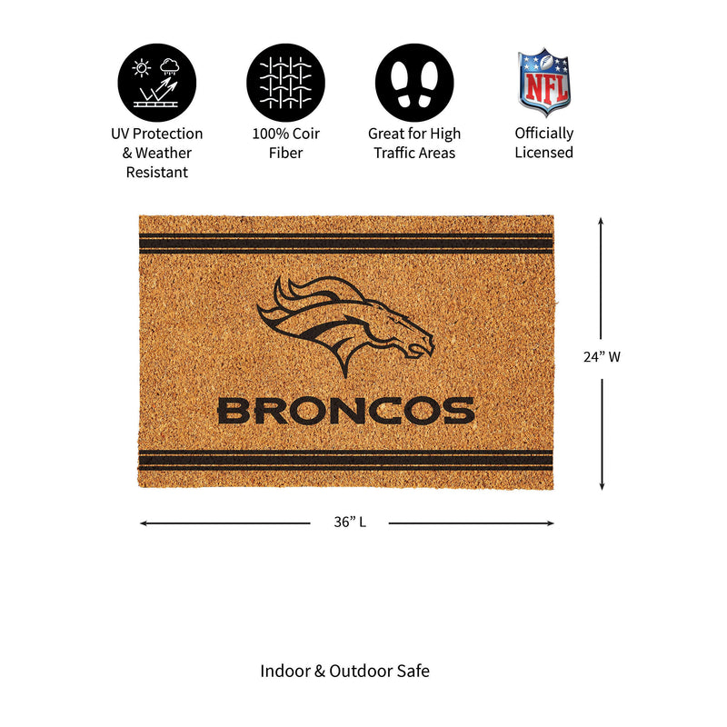 Denver Broncos Large One Color Coir Mat, 36"x24"