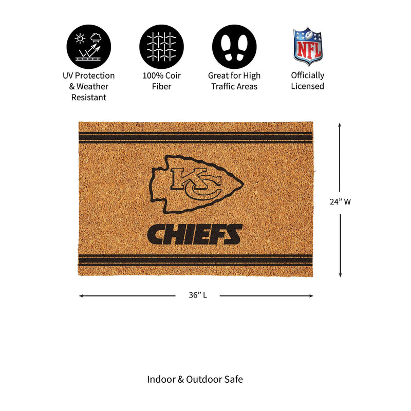 Kansas City Chiefs Large One Color Coir Mat, 36"x24"