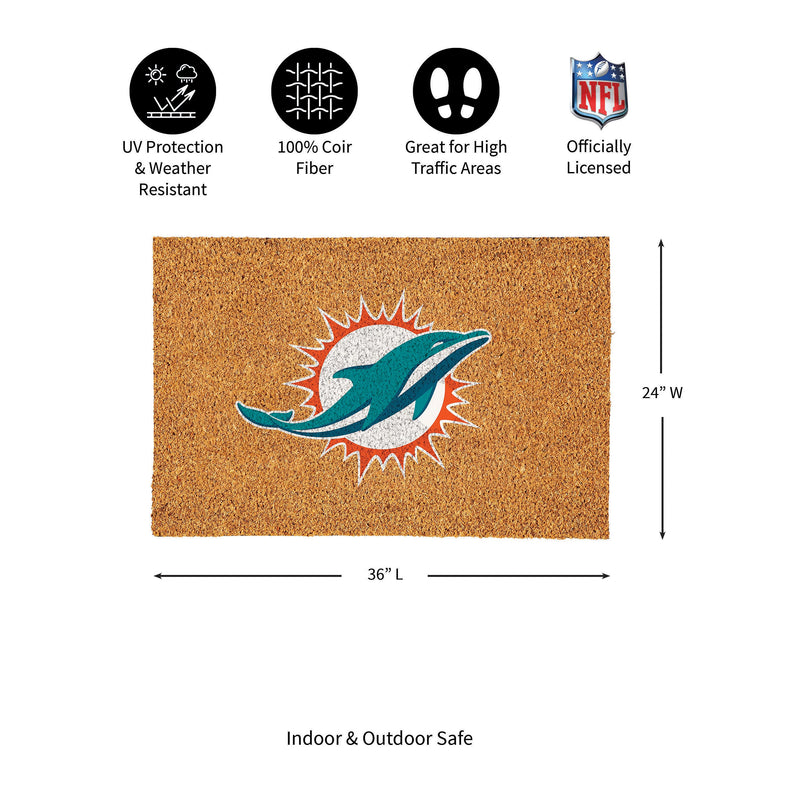 Miami Dolphins Large Full Color Coir Mat, 36"x24"