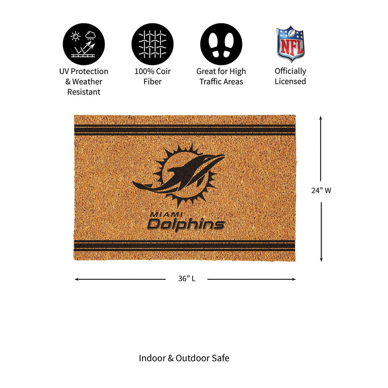 Miami Dolphins Large One Color Coir Mat, 36"x24"