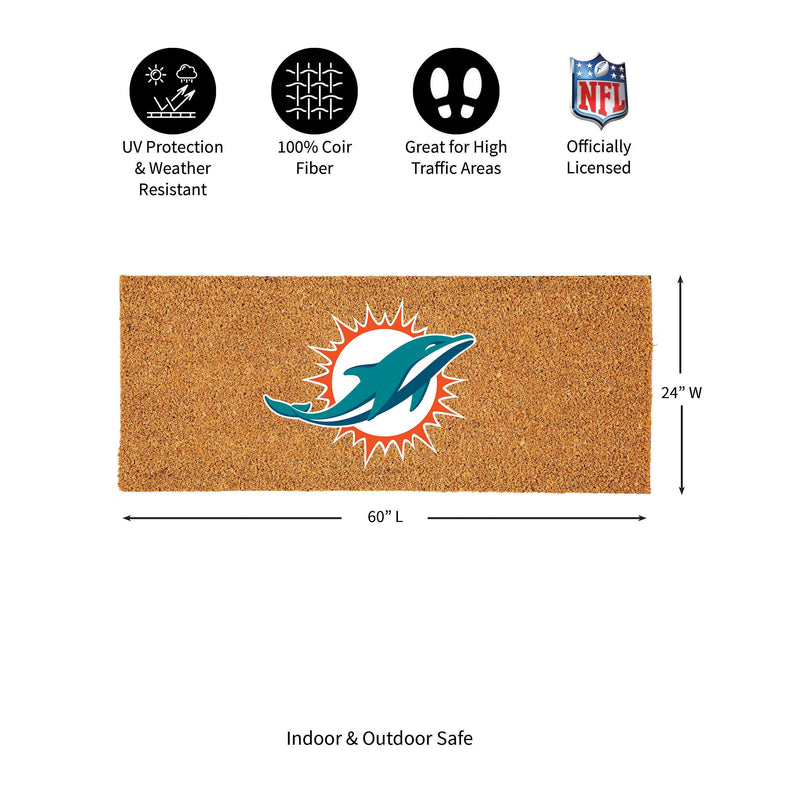 Miami Dolphins Extra Large Full Color Coir Mat, 60"x24"