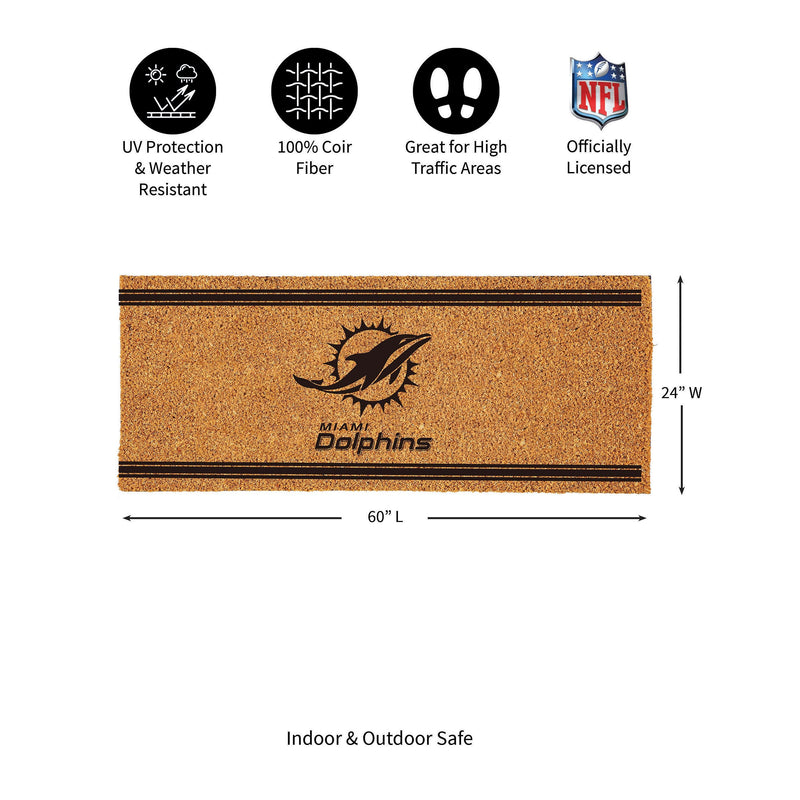 Miami Dolphins Extra Large One Color Coir Mat, 60"x24"